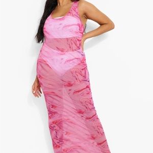 Boohoo Pink Marbel Print Maxi Beach Sheer Dress Size 16